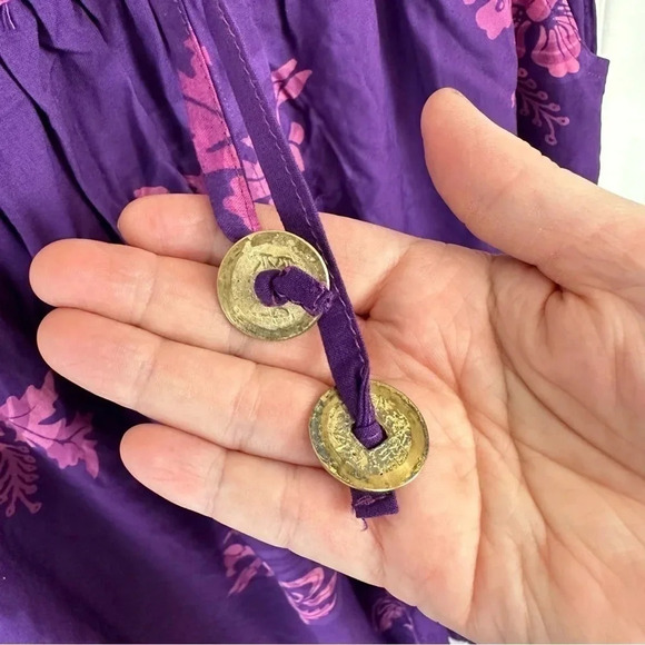 Ok Mike OS purple‎ & pink floral bohemian pull on pants with pockets - Picture 4 of 6